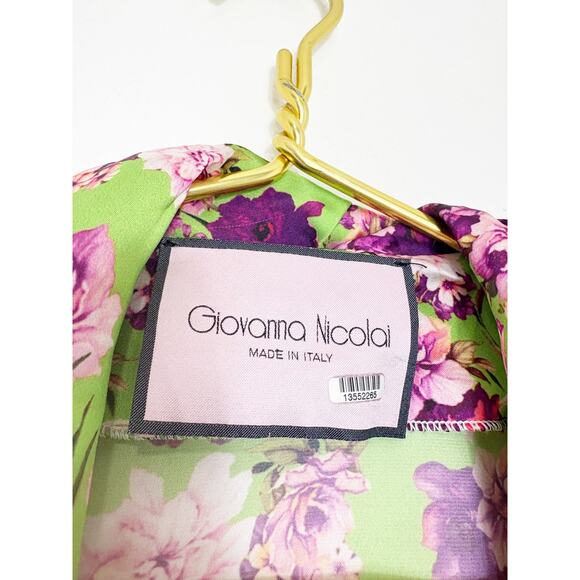 Giovanna Nicolai Silk Floral Wrap Top Size 44 Medium Purple Green Floral Chic - Picture 5 of 12